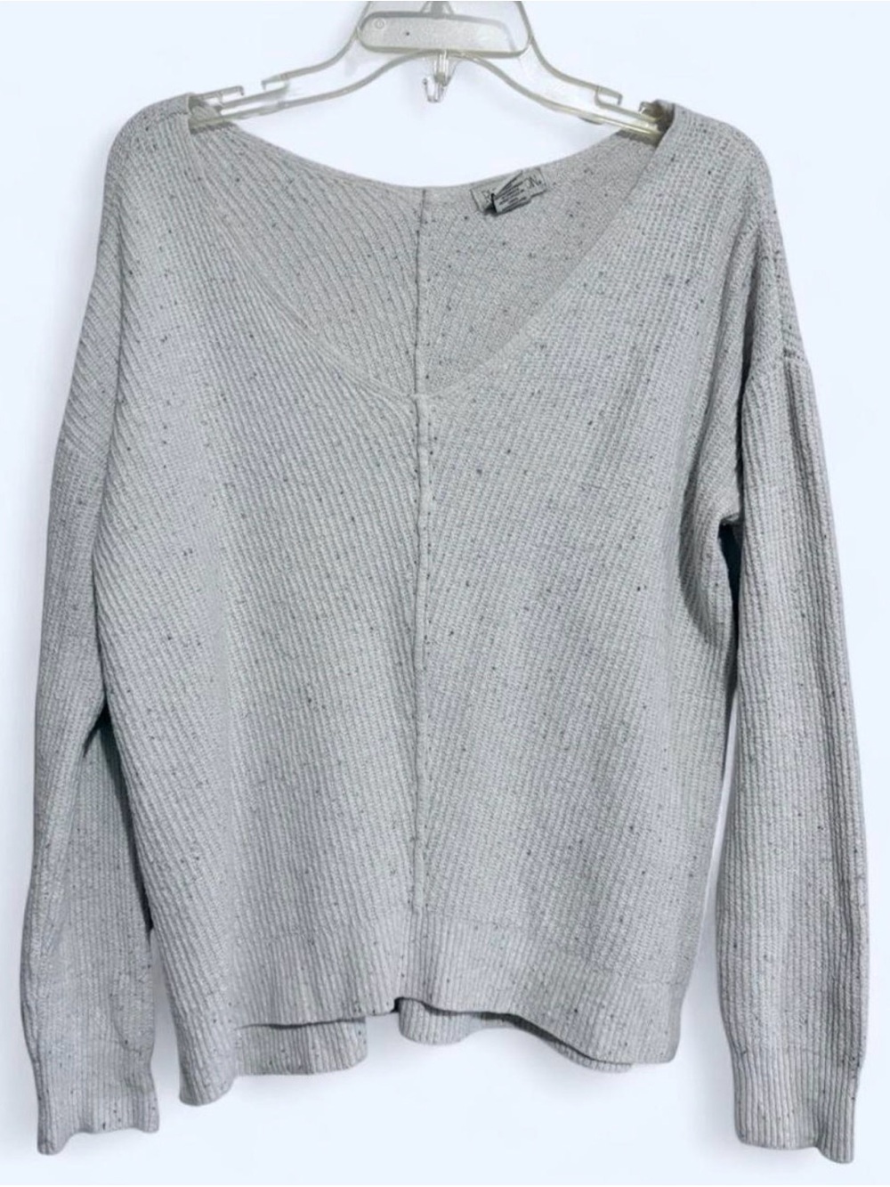 ruby moon Light Gray V-Neck Ribbed Knit Sweater